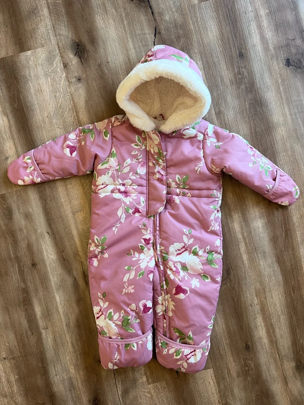 The Children's Place Pink and Cream Sherpa-Lined Snowsuit 9-12 months